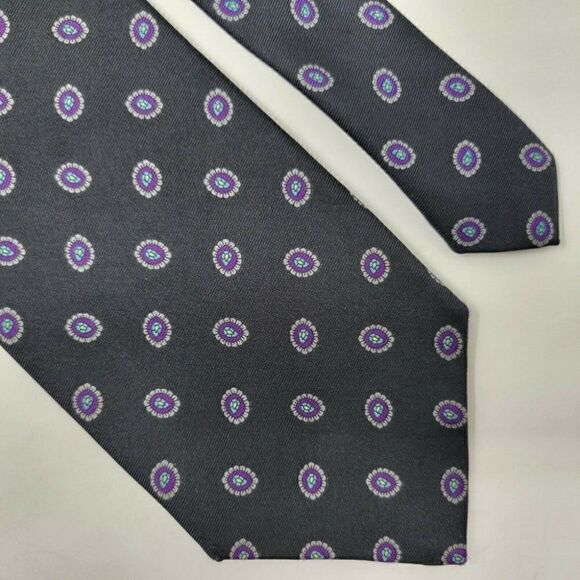 ROBERT TALBOTT SHOP SILK TIE BLACK PURPLE FLORAL - Picture 1 of 2